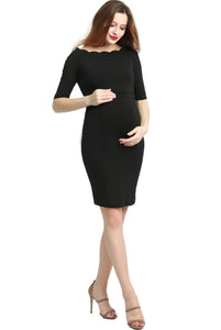 Kimi + Kai Maternity "Kendall" Off-Shoulder Midi Body Con Dress