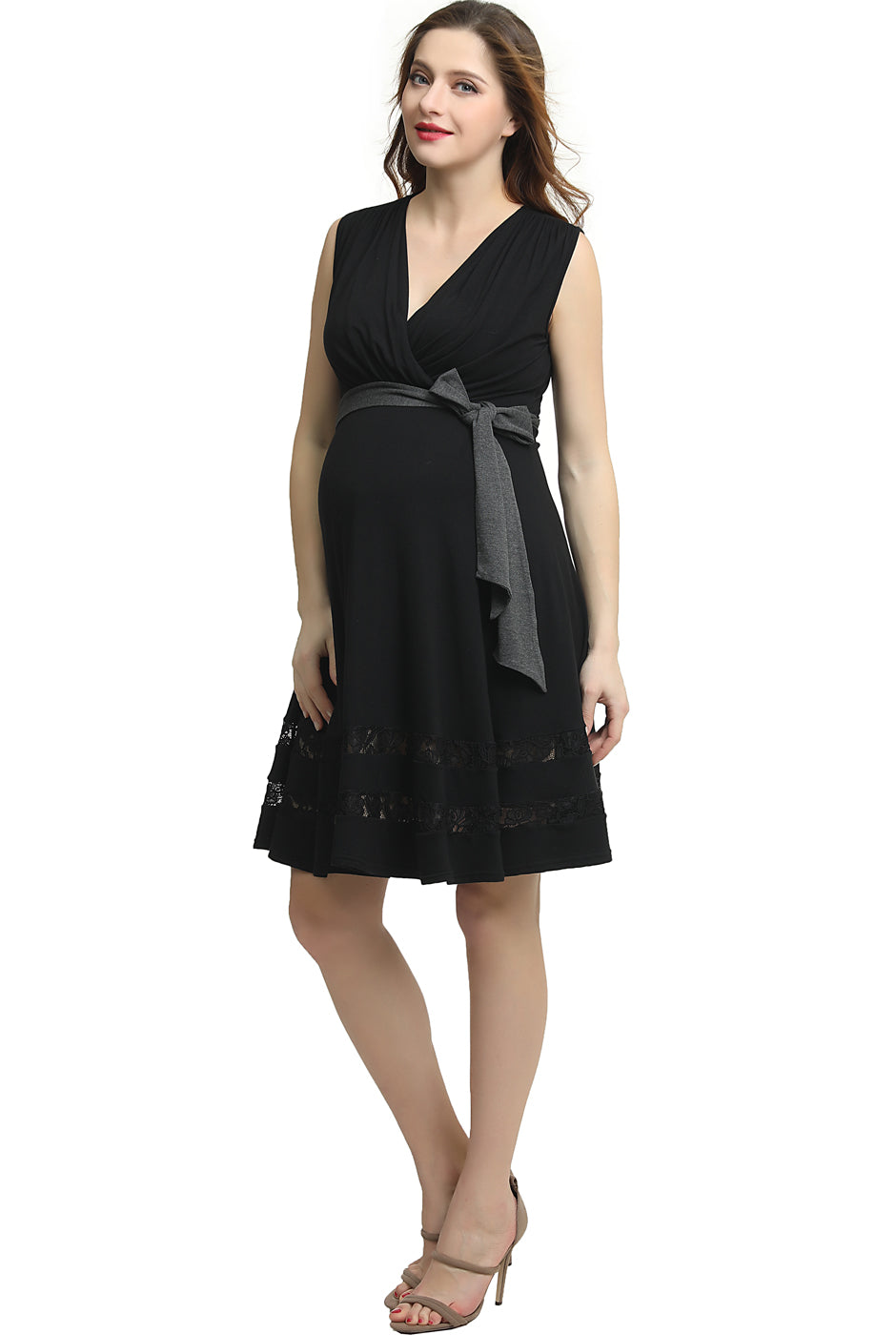 Kimi & Kai Black Maternity Marji Lace Accent Nursing Dress