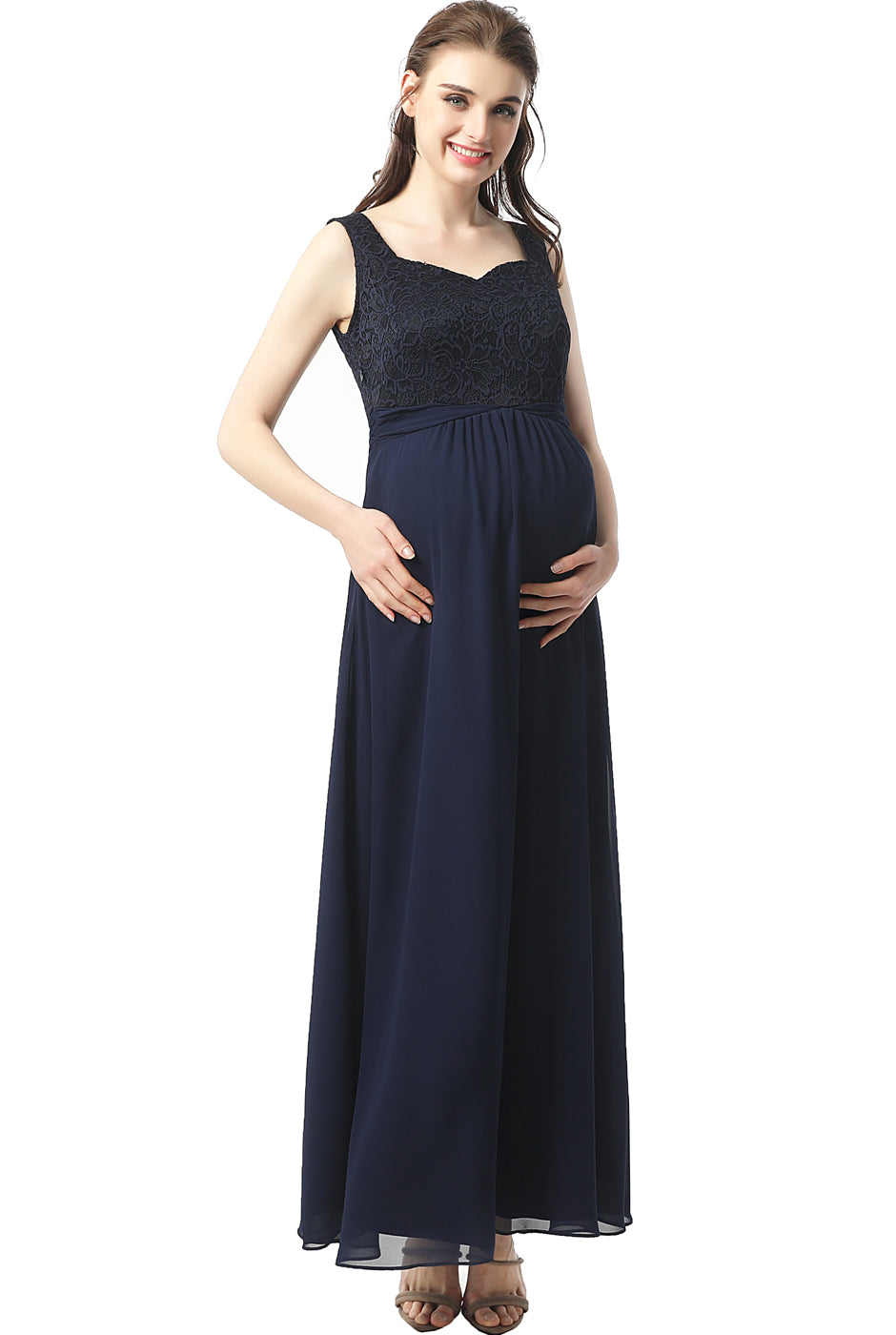 Kimi + Kai Maternity "Kyra" Lace Accent Maxi Dress