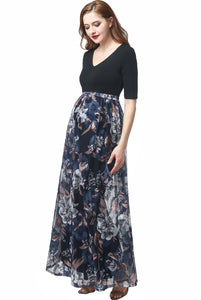 Kimi + Kai Maternity "Annabelle" V-Neck Mesh Print Maxi Dress