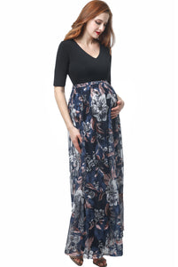 Kimi + Kai Maternity "Annabelle" V-Neck Mesh Print Maxi Dress