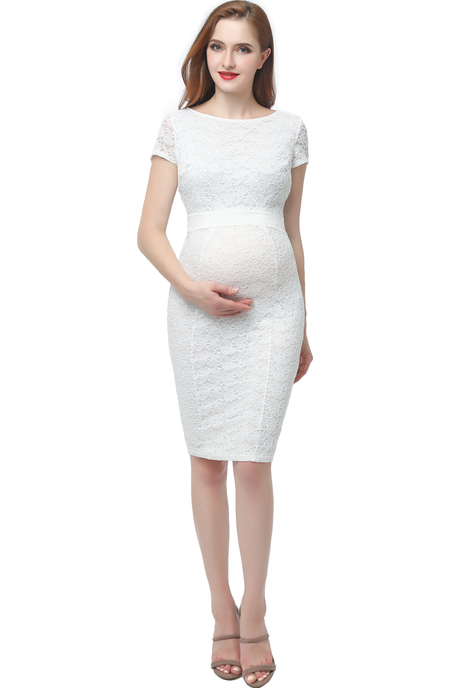Kimi & Kai White Maternity Lyanna Lace Midi Dress