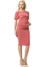 Load image into Gallery viewer, Kimi + Kai Maternity &quot;Becka&quot; Convertible Shoulder Ruched Dress