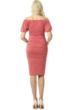 Load image into Gallery viewer, Kimi + Kai Maternity &quot;Becka&quot; Convertible Shoulder Ruched Dress