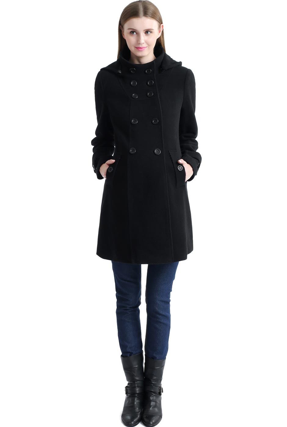 Kimi & Kai Navy Women's Wool Blend Pea Coat